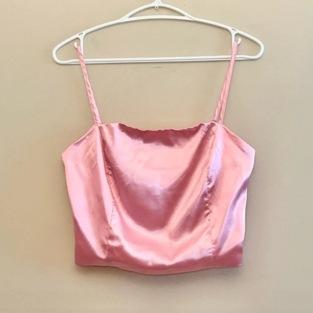 Wet Seal Pink Satin Bustier-Style Crop Top w Smocked Back – Size Medium EUC - Picture 2 of 10